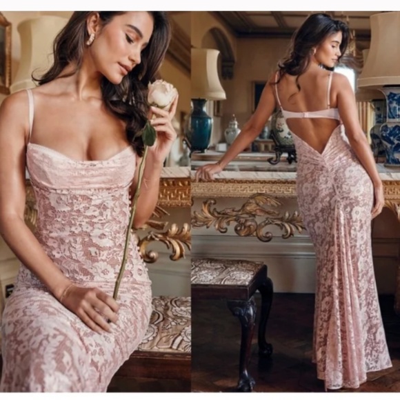 HOUSE OF CB S D-DD  ‎ 'Azzurra' Rose Pink Lace Godet Gown NWOT size S - Picture 15 of 15